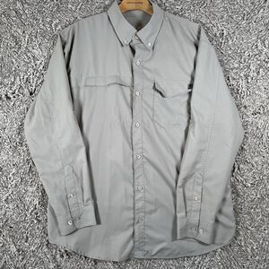 Huk Button Down Shirt Men's Large Gray Long Sleeve Work Wear Pockets Fishing